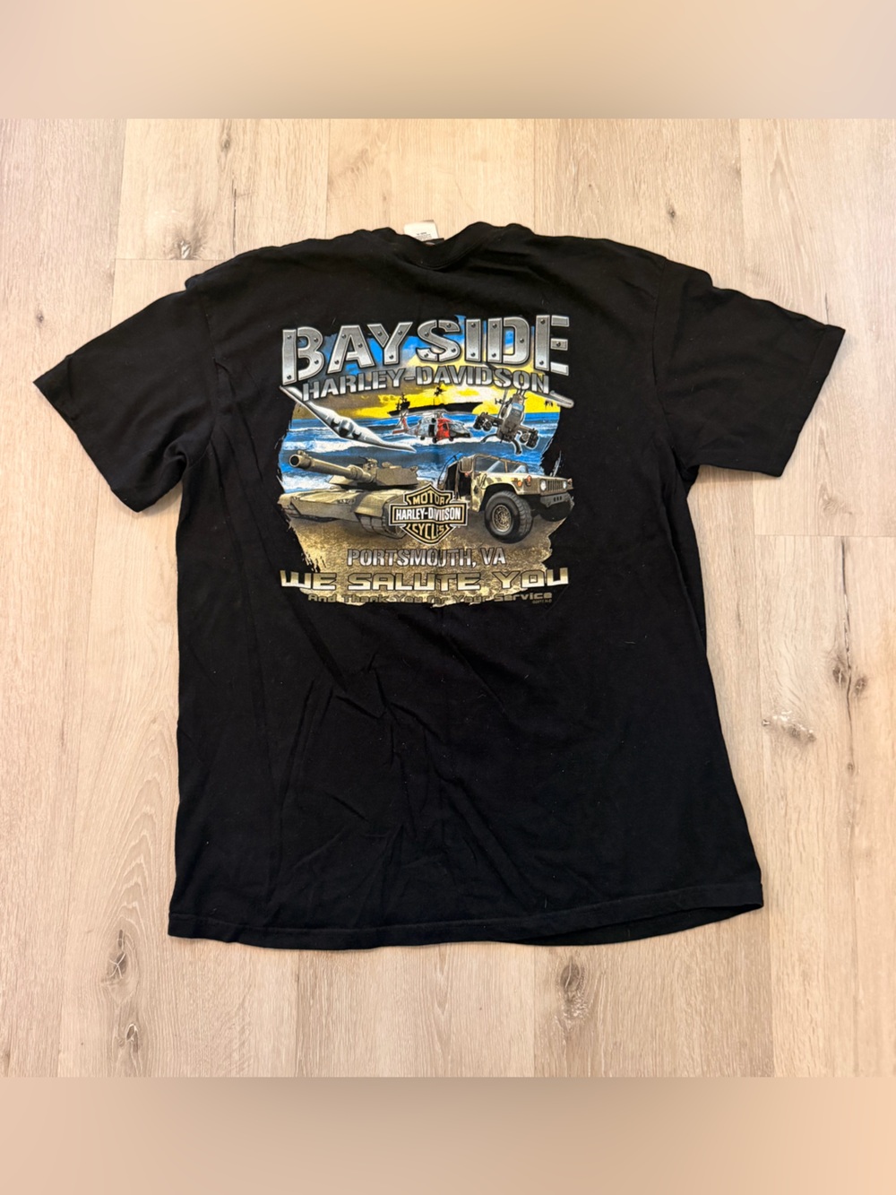 Vintage 2015 Bayside Harley-Davidson Military Salute Graphic Tee - XL